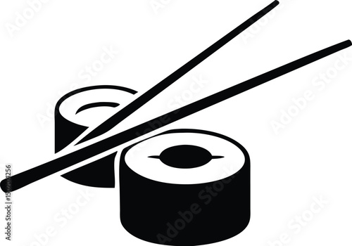 Two maki rolls are paired with chopsticks in this elegant, isolated vector