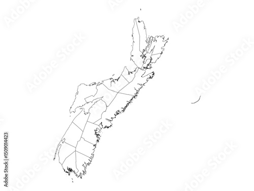 Nova Scotia / Nouvelle-Écosse, Canada: Census Divisions Map - County Outlines, Black Lines, Transparent SVG/PNG - NS Regional Districts.