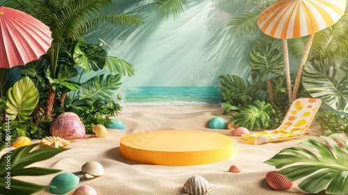 A realistic 3D product display podium special summer