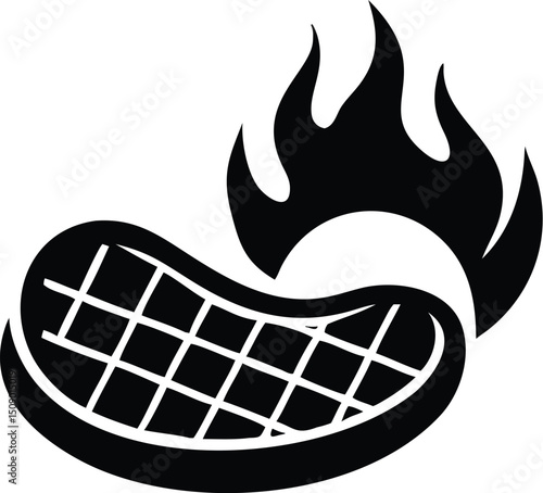 Grilled steak icon shows a flame behind it on a transparent background