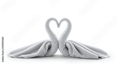 Fototapeta Naklejka Na Ścianę i Meble -  Folded white towels shaped like swans