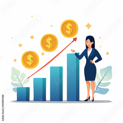 Conceptual Vector of Sales Success with Ascending Graph and Dollar Symbols