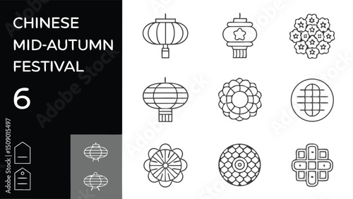 Chinese mid autumn festival icons set vector design for graphic and web design and creative projects