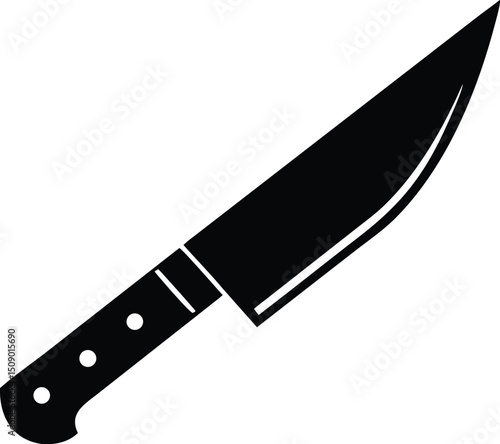 A sharp carving knife with black blade and ergonomic handle is shown against a transparent background