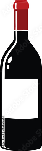 Black wine bottle boasts a white label and a bold red cap on transparent background