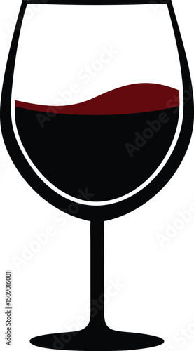 An isolated wineglass contains red wine with a transparent background and black stem