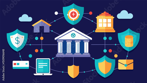 A bank utilizing firewalls and intrusion detection systems to prevent unauthorized access to their network and customer data.. Vector illustration