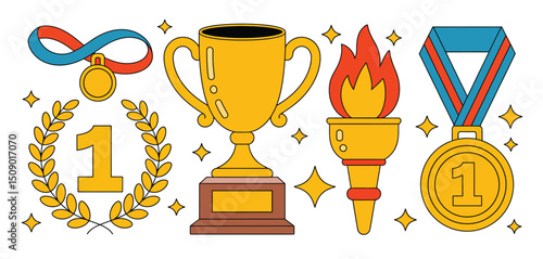 First Place Winner Awards Trophy, Medal, Torch, and Laurel Wreath