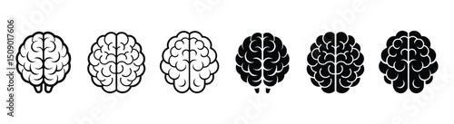 Human brain icon set. Thinking, mind refresh, brain health, creative vector illustration. Human brain icon set with different style. Creative idea flat line icon.