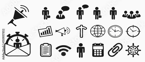 Business icons set communication time management teamwork