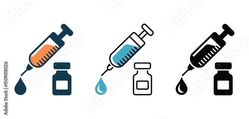 Syringe Injection Icons Set with Vaccine Vial