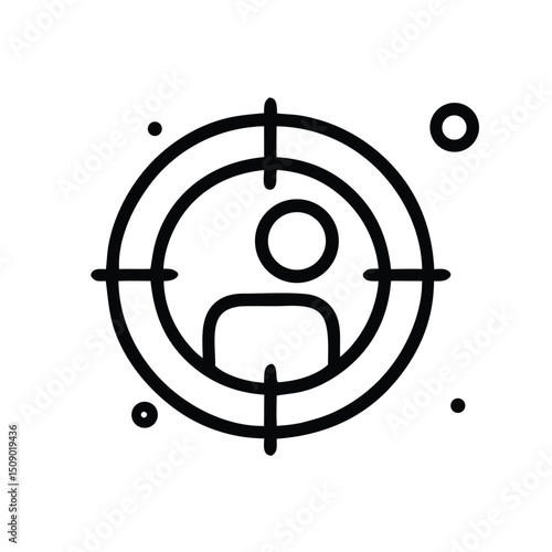 A targeting icon of a person silhouette inside a target. The icon representing focus and target customer base for advertising, marketing and business strategy.