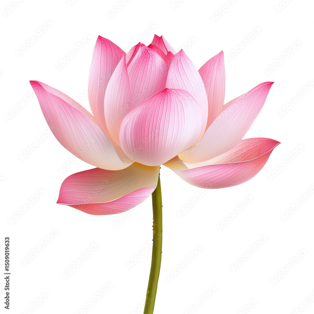 Fototapeta premium Pink lotus flower, wallpapers A stunning pink lotus flower blooms gracefully on serene water, surrounded by lush green leaves, isolated on transparent background