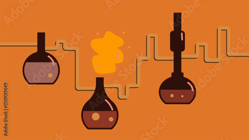 chemical experiment in flasks flat illustration