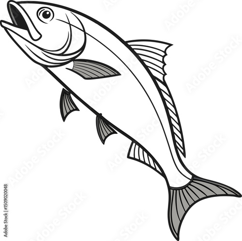 Elegant Branzino Sea Fish Vector Illustration – Monochrome Marine Art for Creative Design Projects