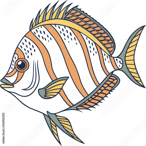 Stylized Butterfish Sea Fish Vector Illustration – Colorful Marine Life Artwork for Creative Projects