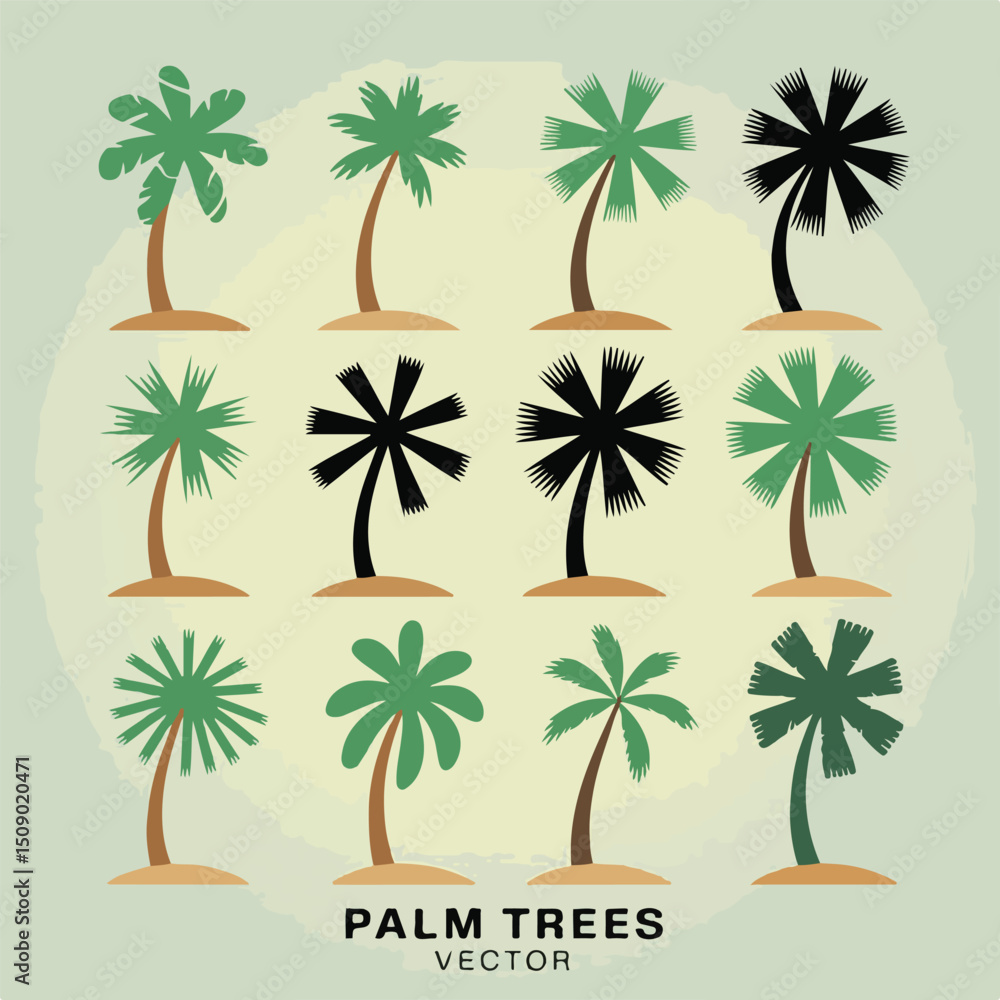 Obraz premium Tropical beach palm tree silhouettes vector set