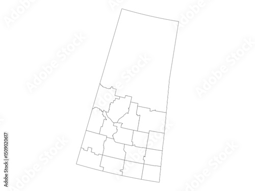 Saskatchewan, Canada: Census Divisions Outline Map - Minimalist Black Line Art, Transparent Background (SVG/PNG) - Regional Districts.