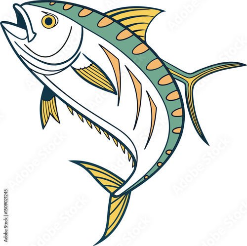 Vibrant Jackfish Vector Illustration: Colorful Marine Art Design with Green and Yellow Accents for Ocean-Themed Decor and Creative Expression