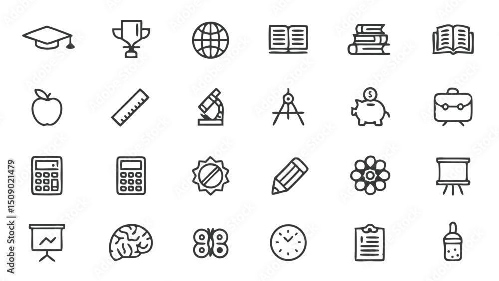 Fototapeta premium Education school study learning knowledge student icons vector graphic design illustration set collection