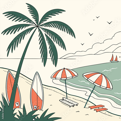 vector illustration of a tropical beach with palms