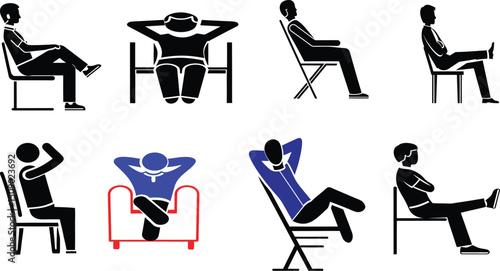 Relaxed People Sitting Chairs Icons Set Graphic Design Elements