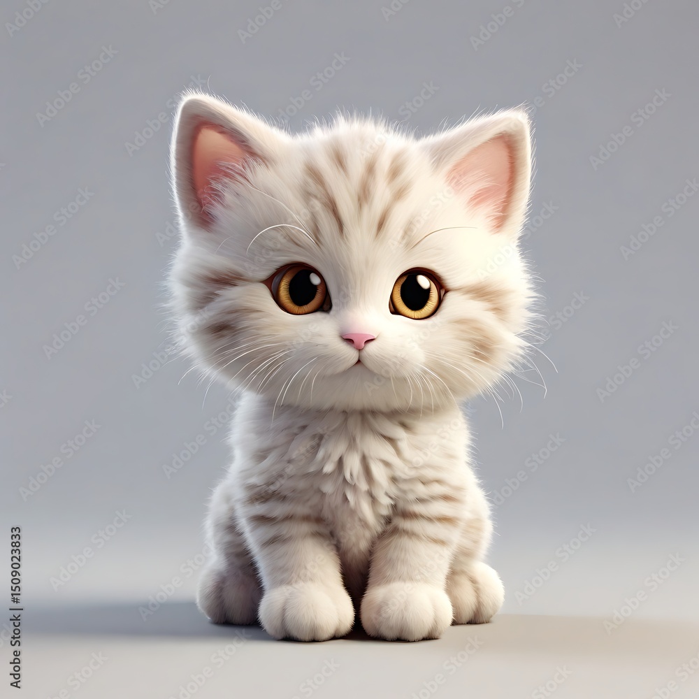 Cute Fluffy Kitten Sitting on Gray Background Cute Fluffy Kitten Sitting on Gray Background