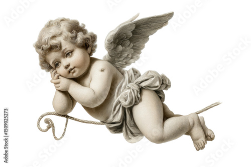 PNG Classical cherub figure: winged putto sculpted in marble