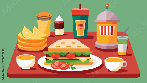 A charming caf serving up freshpressed Cuban sandwiches with a variety of condiments and sides for a customizable meal.. Vector illustration