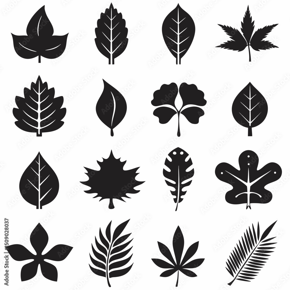 Silhouette Leaf Icons Collection for Nature and Botanical Projects Free Vector, Floral vector icons featuring a variety of flower types and designs showcasing nature in a minimalist style for design. Silhouette Leaf Icons Collection for Nature and Botanical Projects Free Vector, Floral vector icons featuring a variety of flower types and designs showcasing nature in a minimalist style for design.