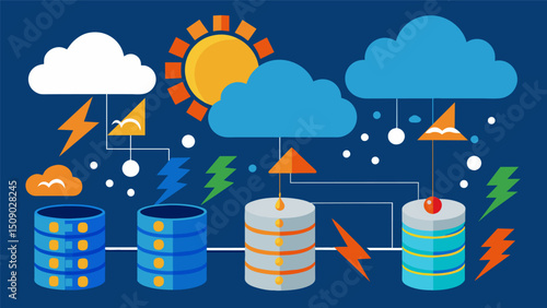 A database of weather patterns and historical data is used to predict and monitor changes in weather patterns such as severe storms or droughts.. Vector illustration