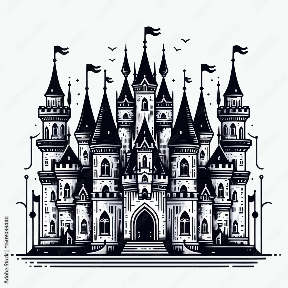 Fototapeta premium Graphic design of a castle with details
