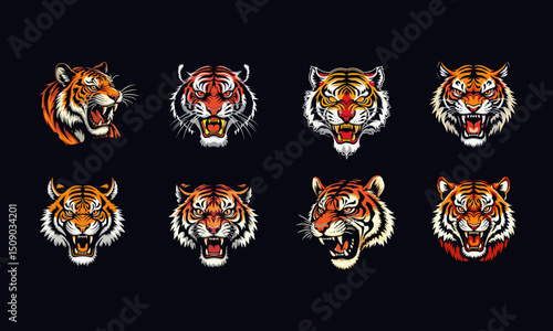 Old School Tattoo tiger, tiger head illustration, angry tiger