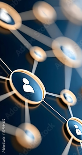 An abstract representation of a digital network, depicting connections and interactions between users through icons and lines, perfect for tech themes.