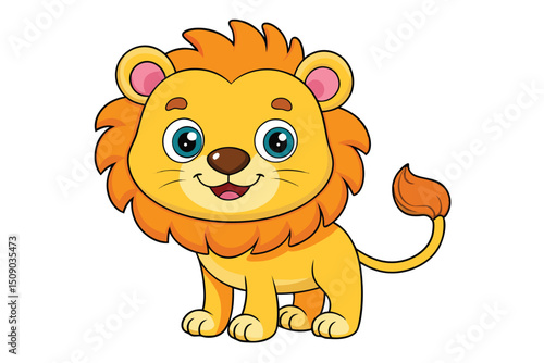 Funny cheerful lion cartoon character with a wild mane smiling