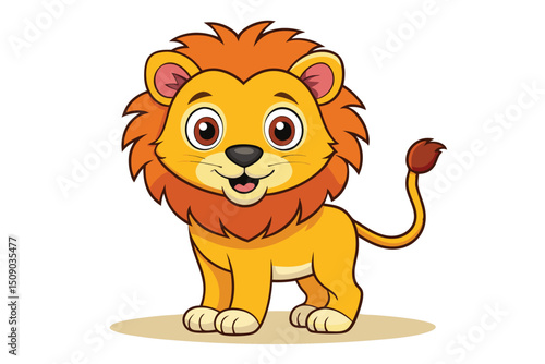 Cute cartoon lion character with a fun smile and wild mane, perfect for a safari illustration