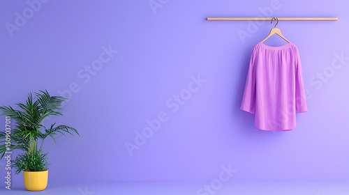 Wallpaper Mural Lilac Dress Hanging on Wooden Hanger Against Lavender Wall Torontodigital.ca