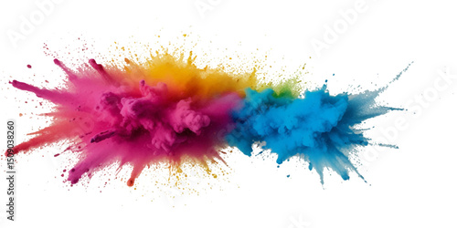 Vector abstract colorful rainbow holi paint and colorful cloud smoke powder explosion isolated on transparent wide panorama background.	