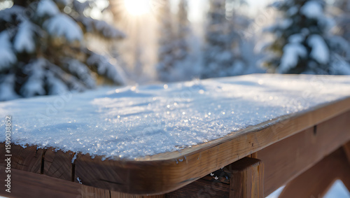 Wallpaper Mural Winter Wonderland A Snowy Wooden Table in a Frosty Forest Torontodigital.ca