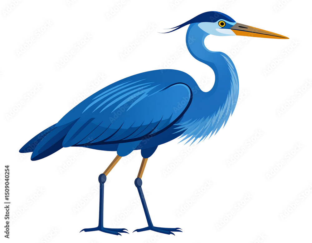 Fototapeta premium Stylized Vector Illustration of a Great Blue Heron Standing Solitary, isolated on a transparent background