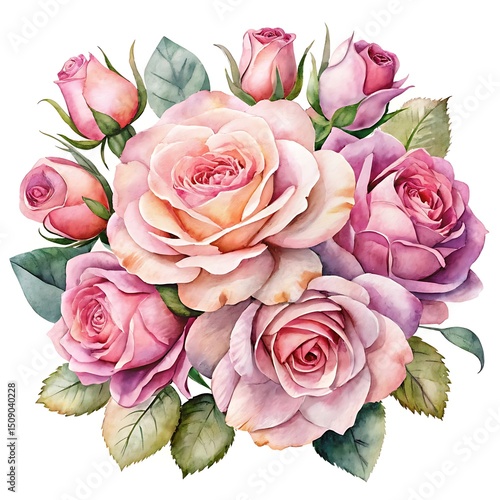 Watercolor Pink Rose Bouquet Illustration
