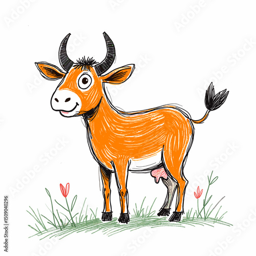 Cute cow illustration in childlike style representing Hathor  