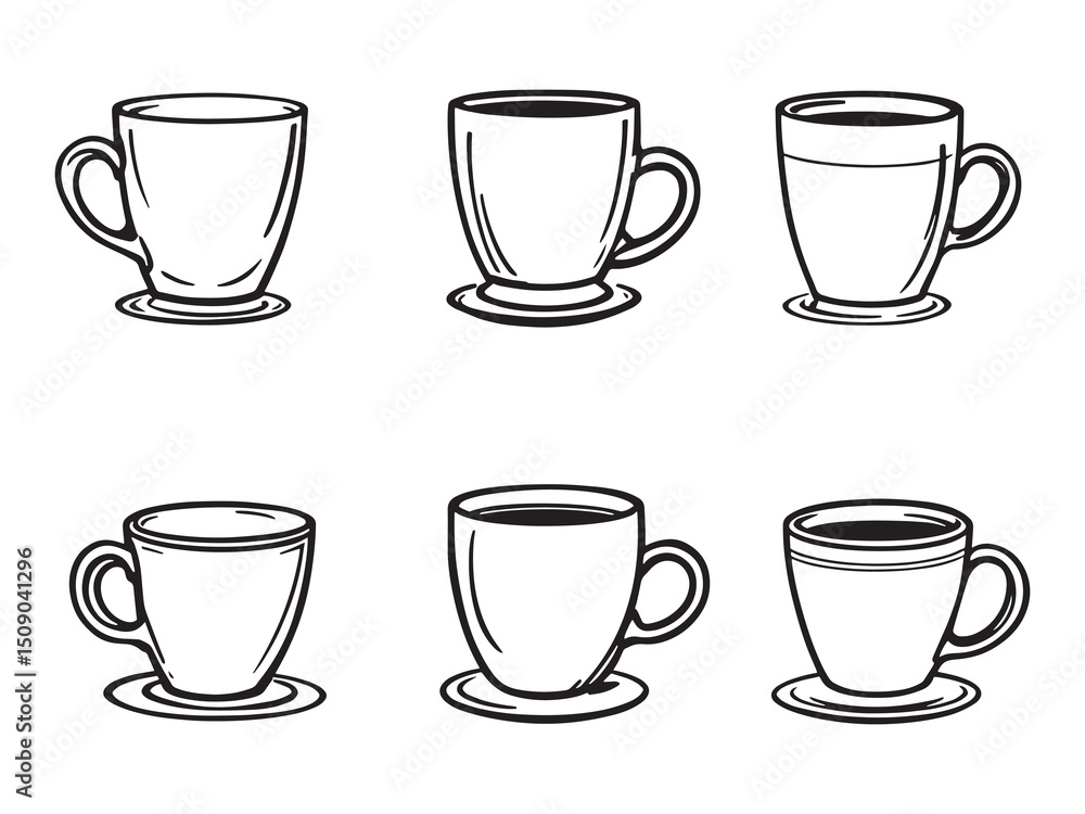 Modern Cappuccino Mug Line Drawing Set Modern Cappuccino Mug Line Drawing Set