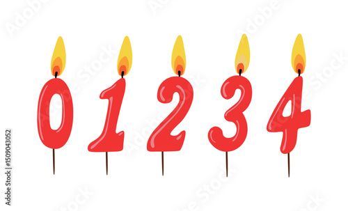 Set of red birthday candles numbers vector