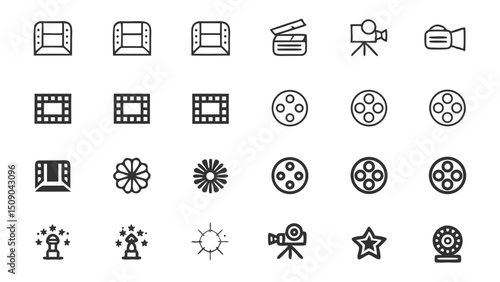 Movie film cinema icons vector set for film festival and video production design elements for graphic design