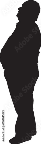 vector; silhouette of side view of a senior man looking up