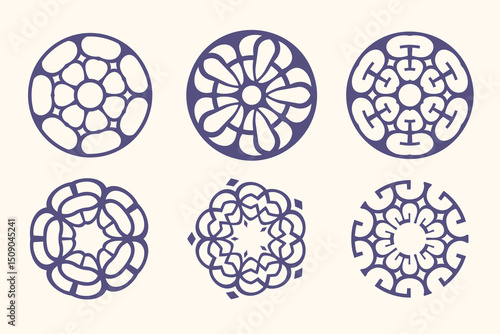 Collection of circular decorative patterns isolated on white background