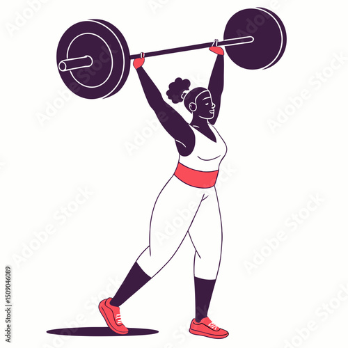 female weightlifter lifting a barbell, strong and determined, bold illustration