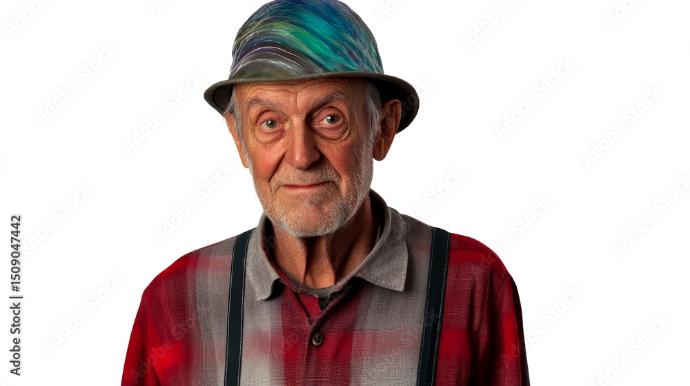 Elderly Man with Hat and Plaid Shirt Portrait, Cut out transparent Elderly Man with Hat and Plaid Shirt Portrait, Cut out transparent