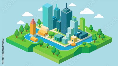 A 3D visualization of a cityscape created using a data model allows urban planners to identify potential areas for green spaces and public parks to improve the quality of life for. Vector illustration